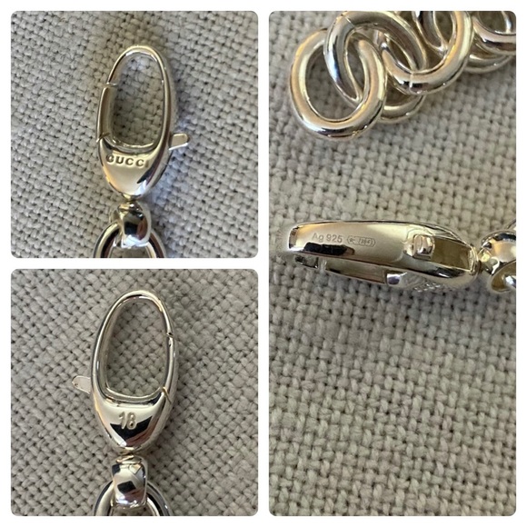 Gucci Sterling Silver Heart Cut-Out G Charm Logo Chain Bracelet 8” New Box $590 - Picture 9 of 15